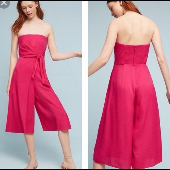 Maeve Pants - Anthropologie Maeve Fuchsia Strapless Jumpsuit